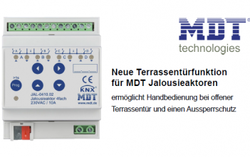 Neue Terrassentürfunktion für MDT Jalousieaktoren